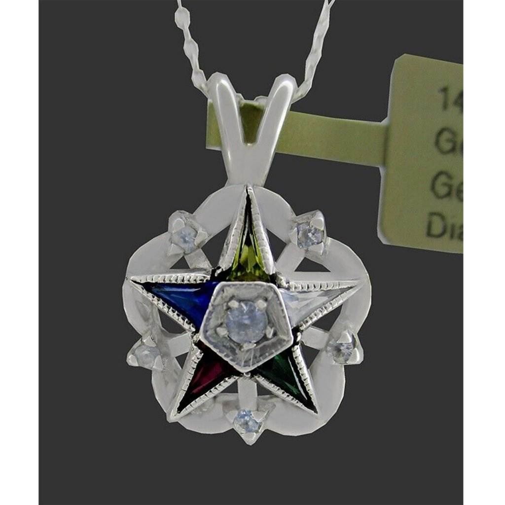 Lab Created Gemstones  Genuine Diamond Pendant 14k White Gold